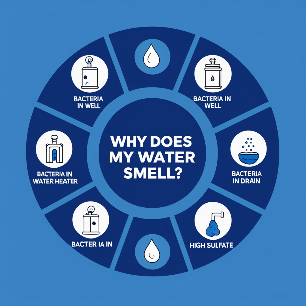 Info graphic showing different reasons why water smells