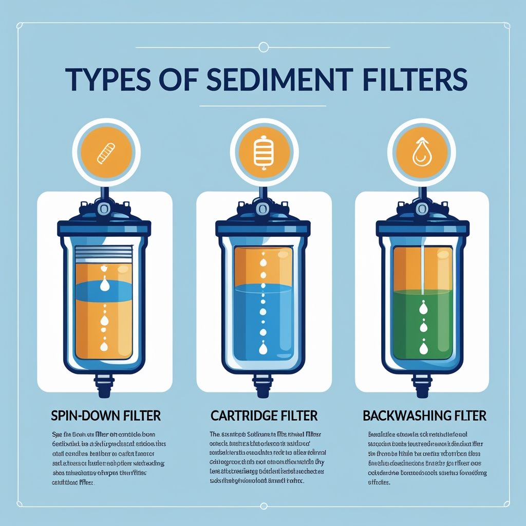 image showing different types of sediment filter, and description of each type