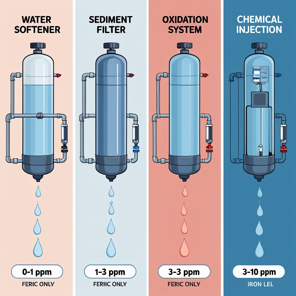 Iron concentration levels chart showing treatment recommendations by PPM